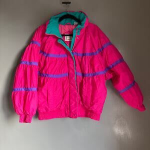 Vintage MIXED BLUES Women's Medium Pink Quilted Puffer Coat Retro 80's 90's